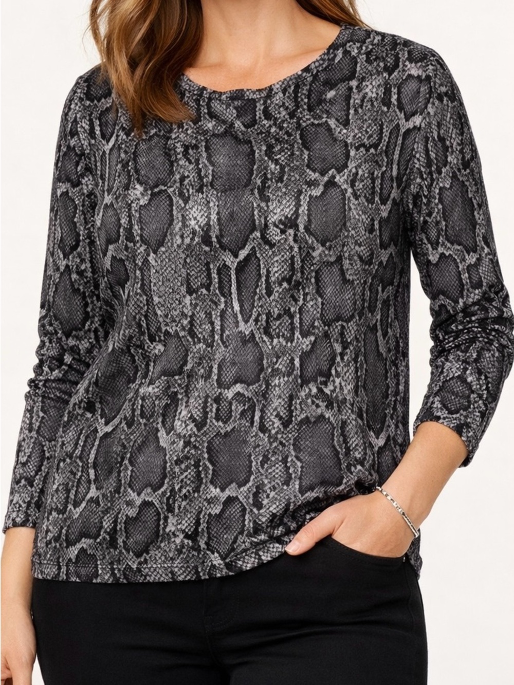 Jones New York Silk Blend Snakeskin Top - Premium Knit Size Large